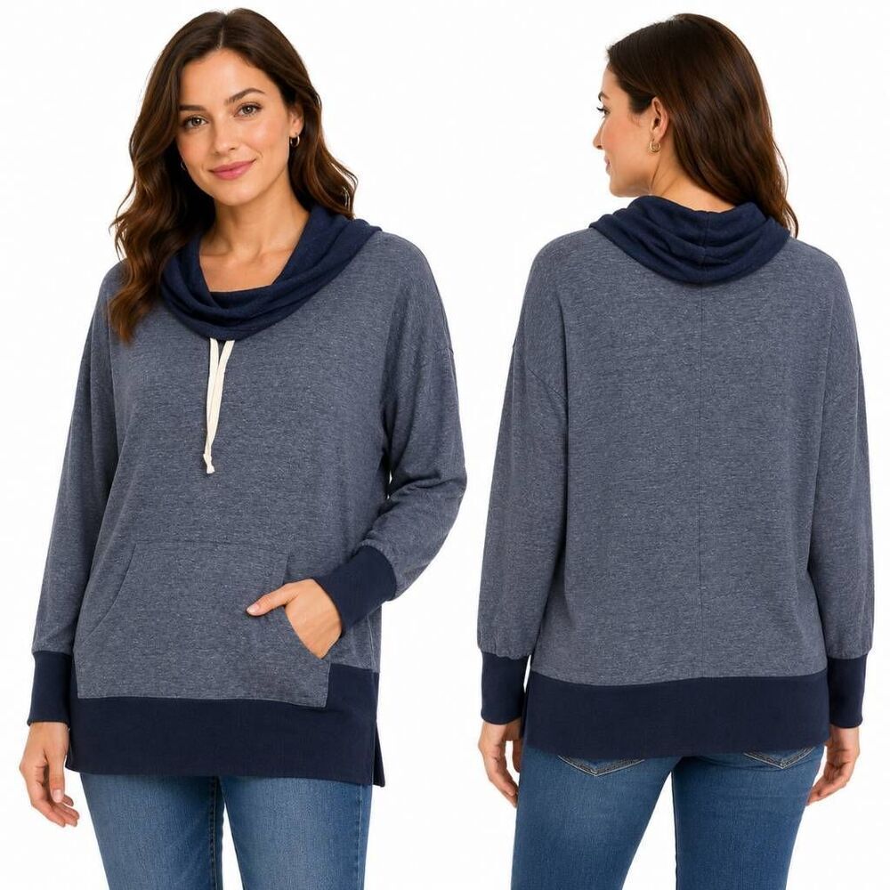 Inspired Hearts Medium Cowl Neck Hoodie Pullover Blue